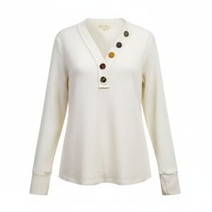 Another Reason Cream V-Neck Sweater with Button Details- Womens Large NWOT